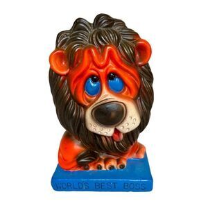 Vintage Bank Ceramic Lion Worlds Best Boss Japan Ceramaster Rare Orange Color